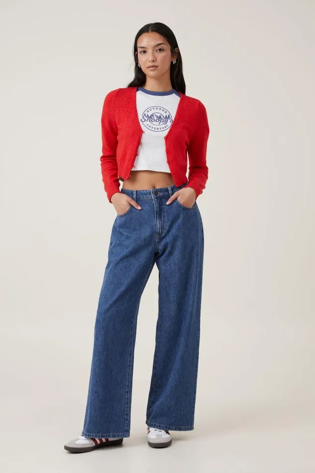 Women Tops Cotton On Crop Fit Rib Raglan Snoopy Tee Lcn Pea Snoopy Peanuts Outdoor Adventure Lig