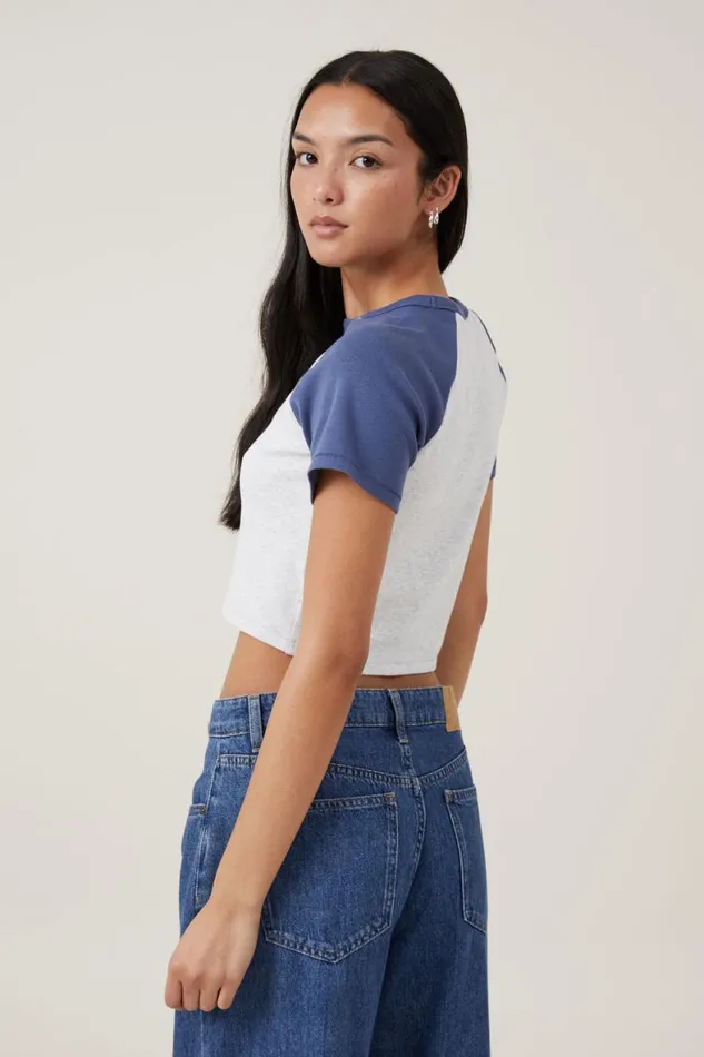Women Tops Cotton On Crop Fit Rib Raglan Snoopy Tee Lcn Pea Snoopy Peanuts Outdoor Adventure Lig
