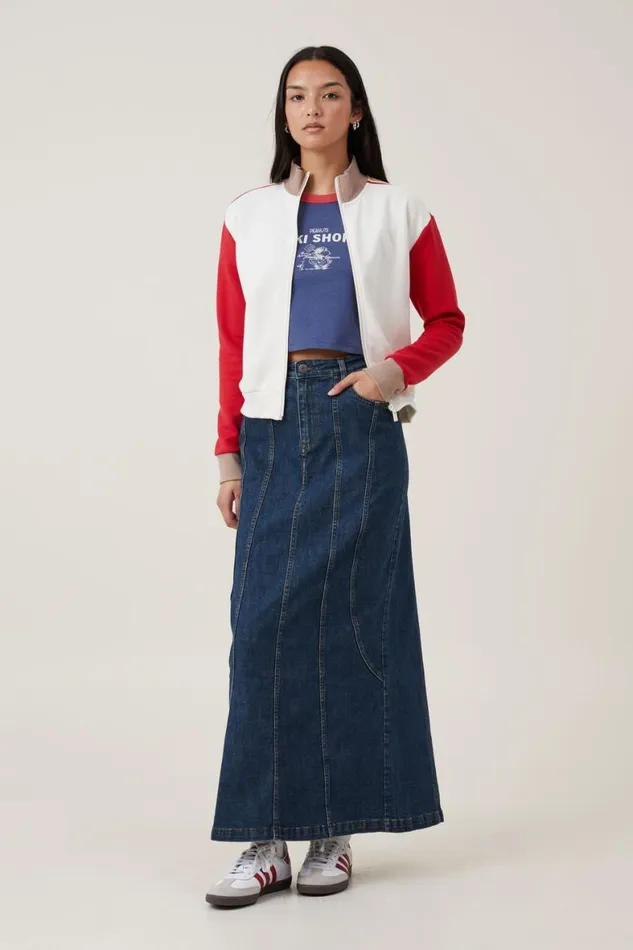Women Tops Cotton On Crop Fit Rib Sleeve Snoopy Tee Lcn Pea Snoopy Peanuts Ski Shop V Navy Marle