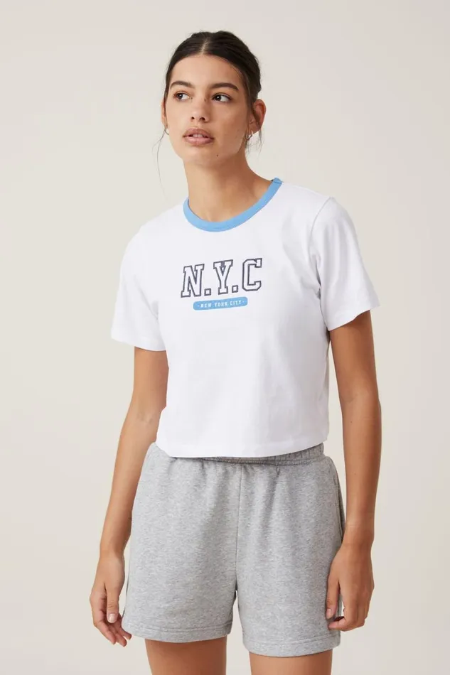 Women Tops Cotton On Crop Regular Tee Nyc White