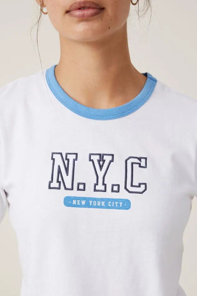Women Tops Cotton On Crop Regular Tee Nyc White