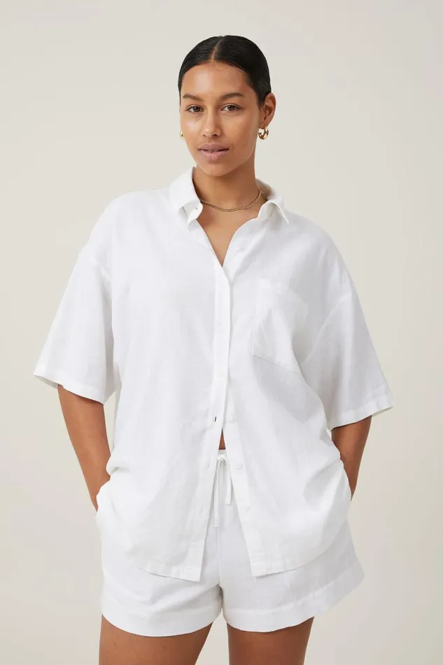 Women Tops Cotton On Haven Short Sleeve Shirt White