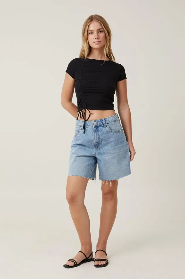 Women Tops Cotton On Marli Rouched Front Short Sleeve Top Black
