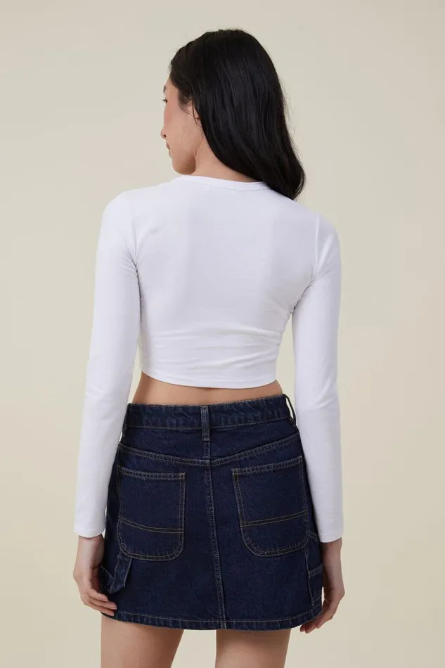 Women Tops Cotton On Micro Crop Long Sleeve Top White