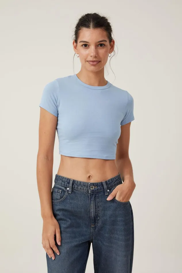 Women Tops Cotton On Micro Crop Tee Horizon Blue