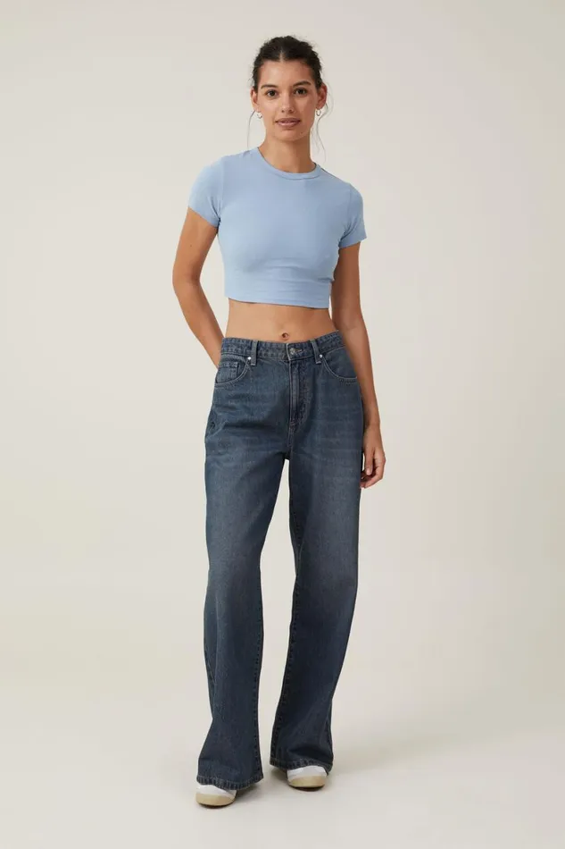 Women Tops Cotton On Micro Crop Tee Horizon Blue