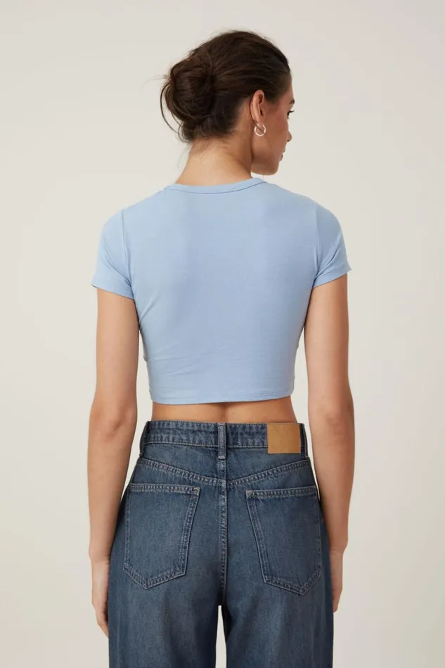 Women Tops Cotton On Micro Crop Tee Horizon Blue
