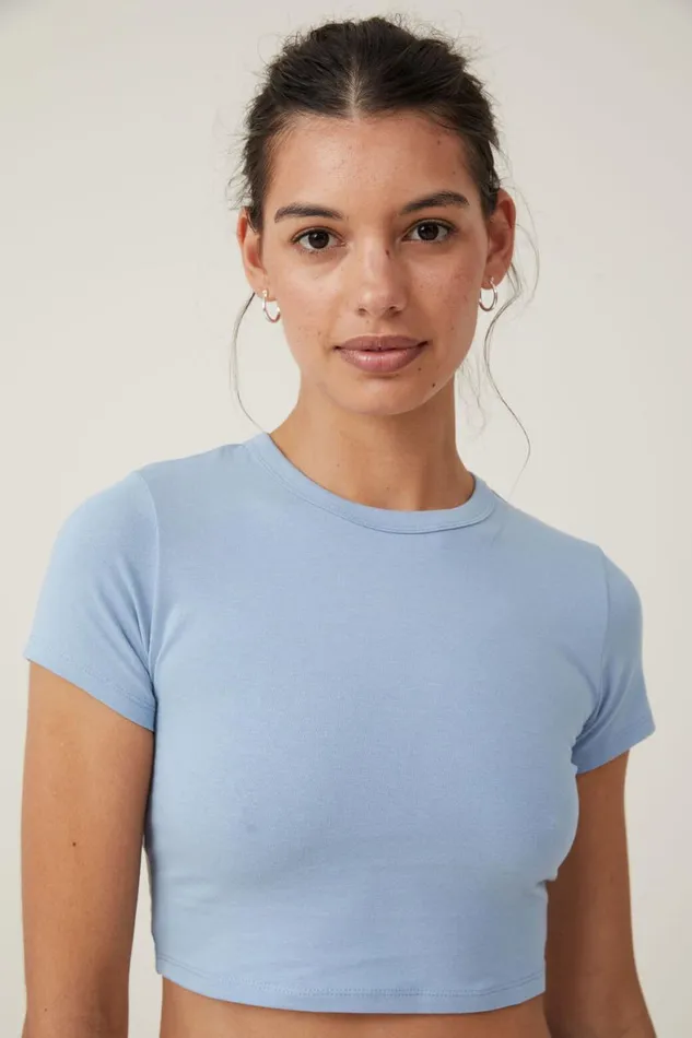 Women Tops Cotton On Micro Crop Tee Horizon Blue