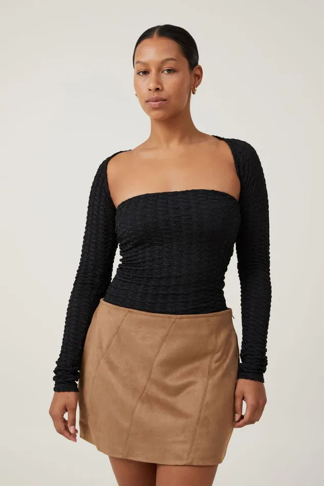 Women Tops Cotton On Nova Textured Long Sleeve Shrug Black