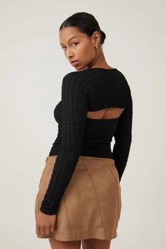 Women Tops Cotton On Nova Textured Long Sleeve Shrug Black