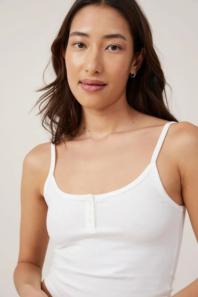Women Tops Cotton On Peached Jersey Henley Cami Coconut Milk