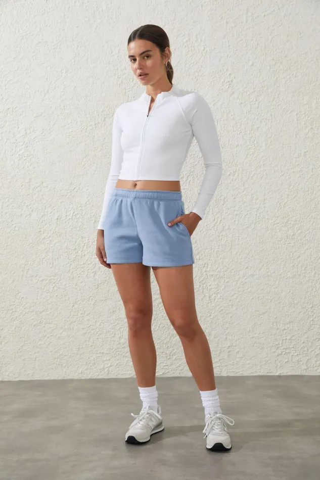 Women Tops Cotton On Rib Cropped Zip Through Long Sleeve White