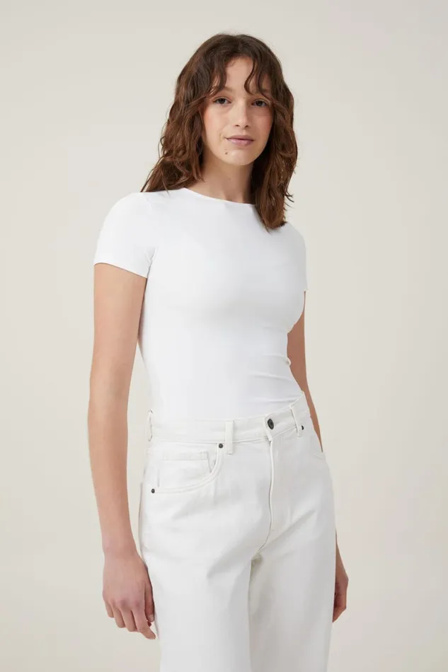 Women Tops Cotton On Smooth Crew Neck Tee Vintage White