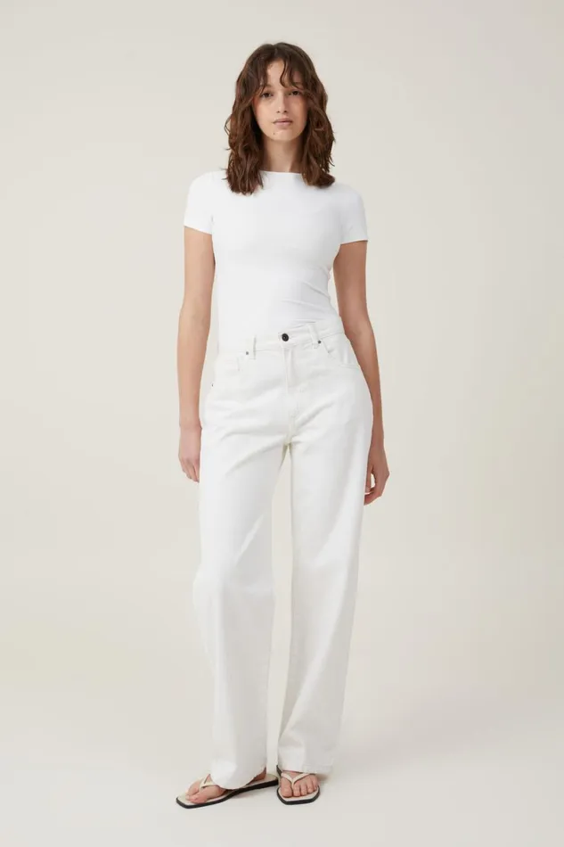 Women Tops Cotton On Smooth Crew Neck Tee Vintage White