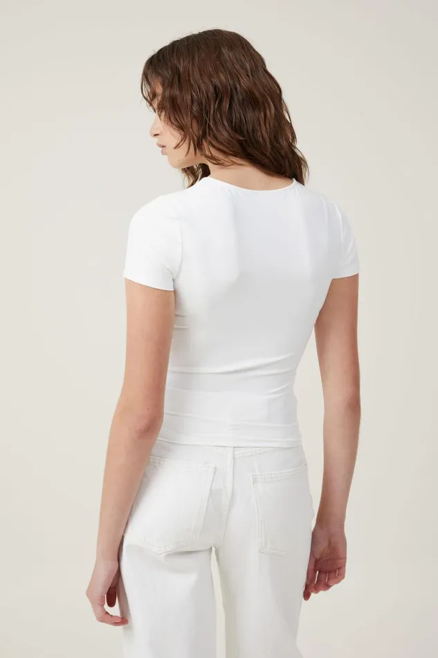 Women Tops Cotton On Smooth Crew Neck Tee Vintage White