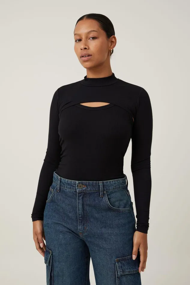 Women Tops Cotton On Staple Mock Neck Shrug Black