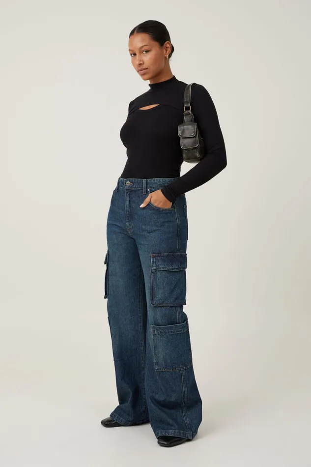 Women Tops Cotton On Staple Mock Neck Shrug Black