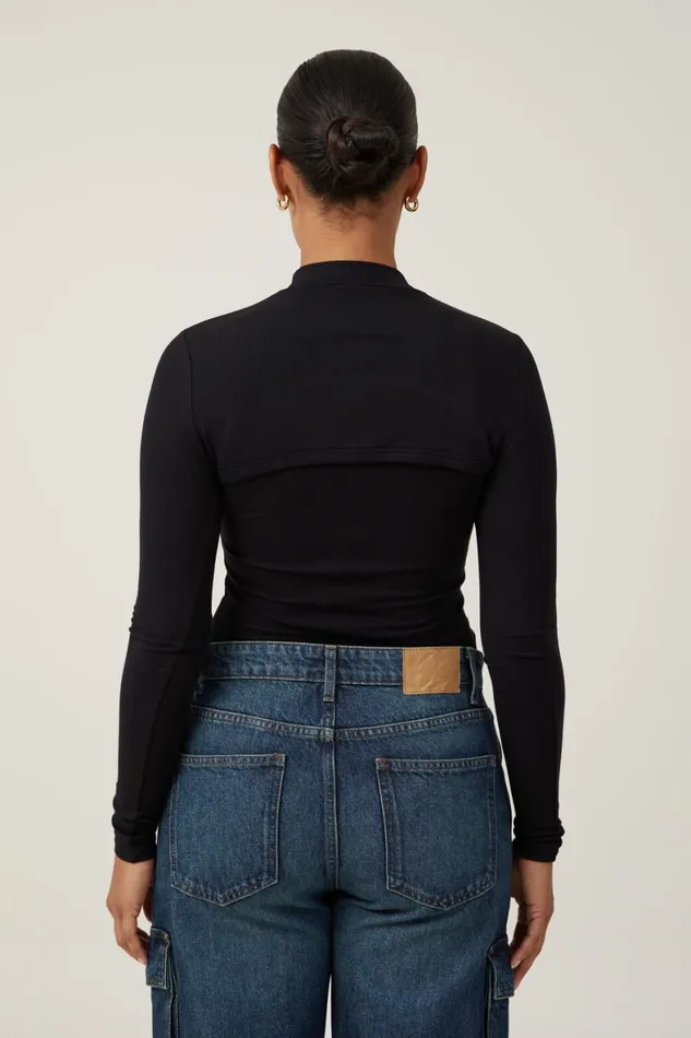 Women Tops Cotton On Staple Mock Neck Shrug Black