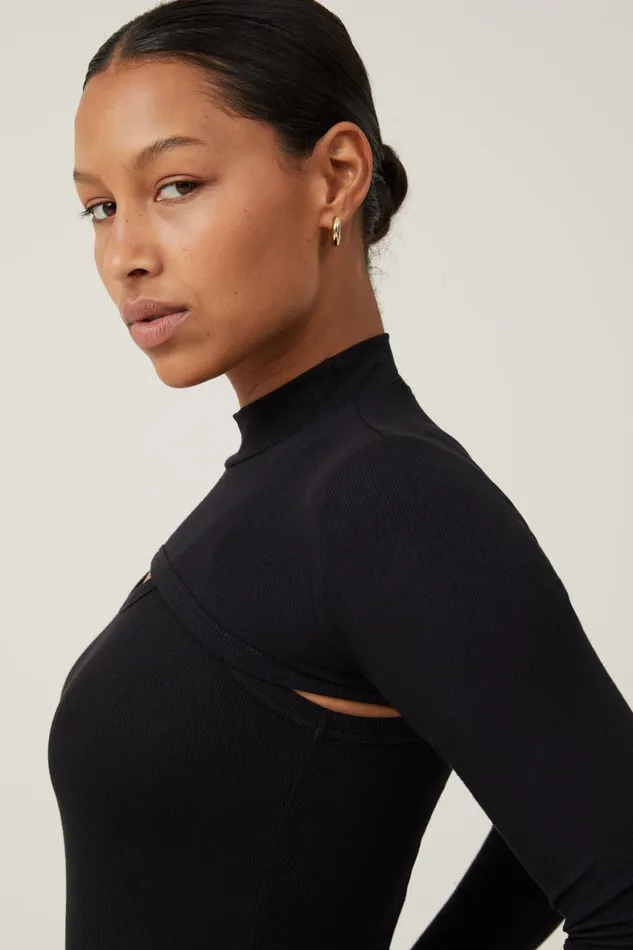 Women Tops Cotton On Staple Mock Neck Shrug Black