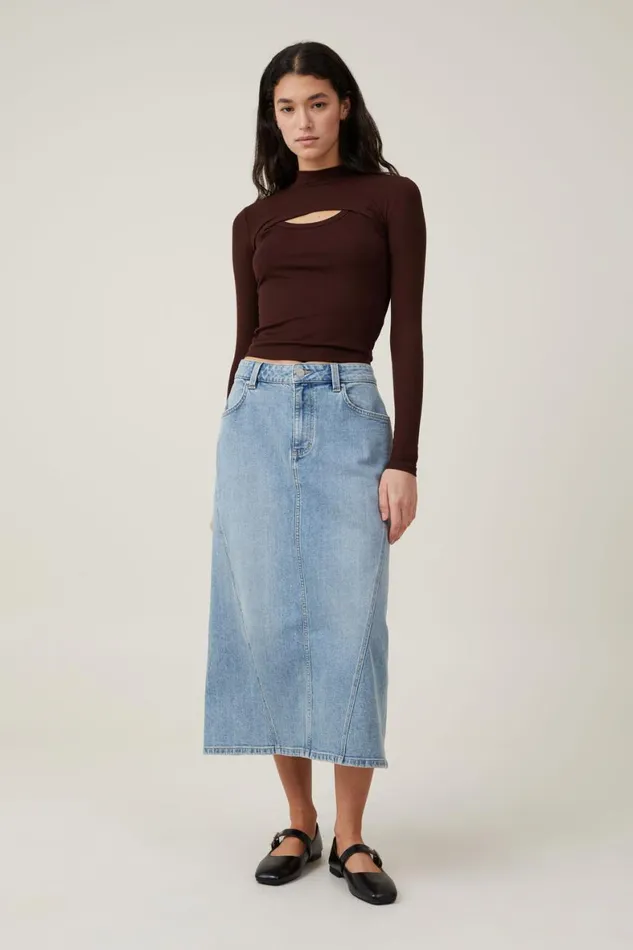 Women Tops Cotton On Staple Mock Neck Shrug Dark Oak