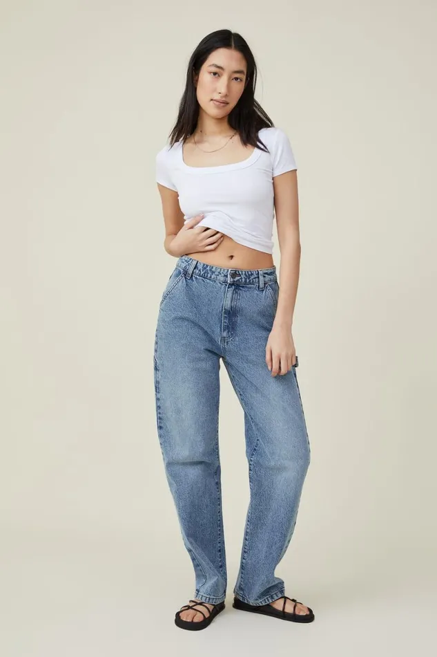 Women Tops Cotton On Staple Rib Scoop Neck Short Sleeve Top White