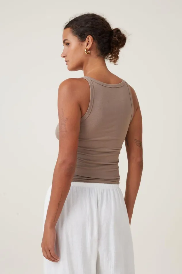 Women Tops Cotton On Staple Rib Scoop Neck Tank Rich Taupe