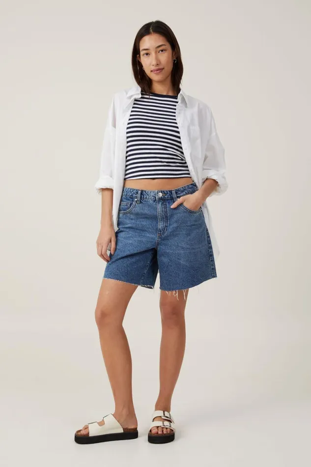 Women Tops Cotton On The One Basic Boat Neck Tank Cara Stripe Whiteink Navy