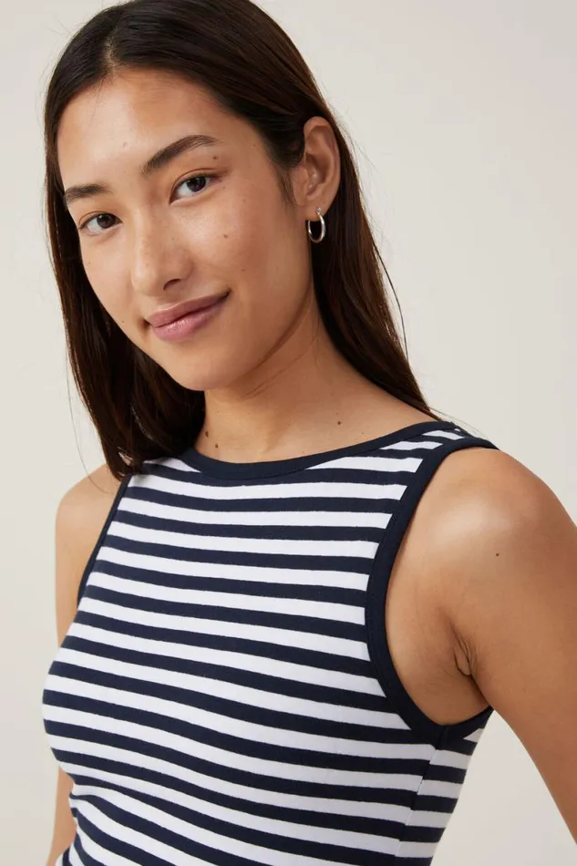 Women Tops Cotton On The One Basic Boat Neck Tank Cara Stripe Whiteink Navy