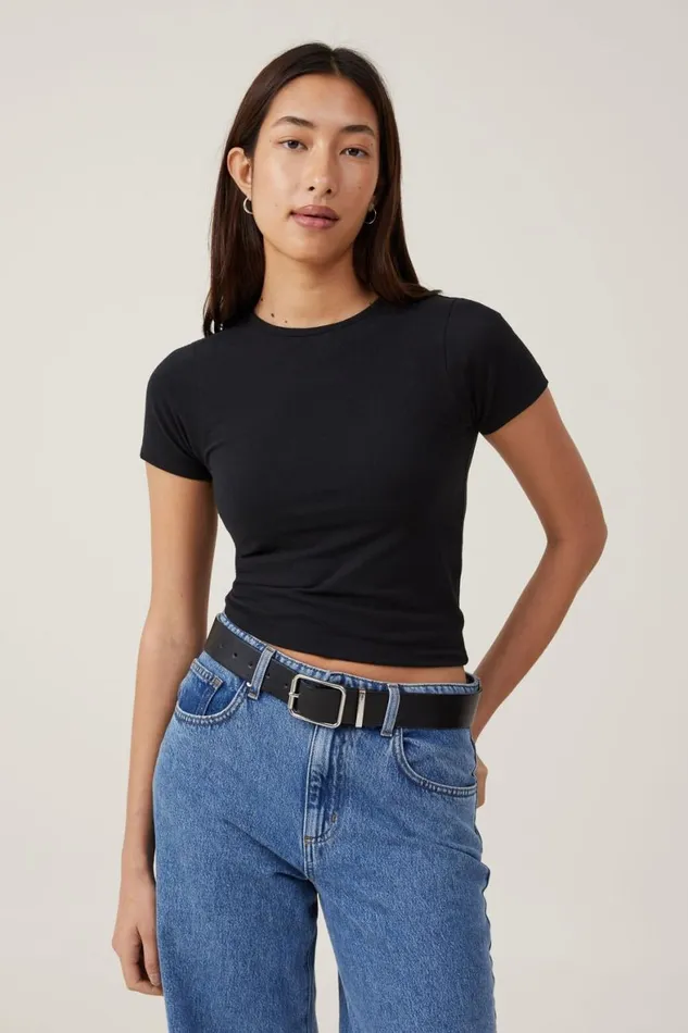 Women Tops Cotton On The One Basic Crew Neck Short Sleeve Black