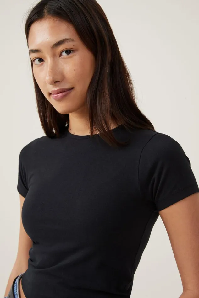 Women Tops Cotton On The One Basic Crew Neck Short Sleeve Black