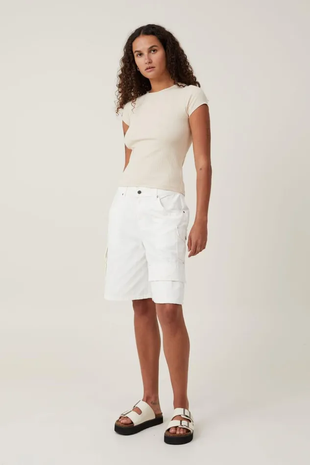 Women Tops Cotton On The One Organic Variegated Rib Crew Short Sleeve T Stone