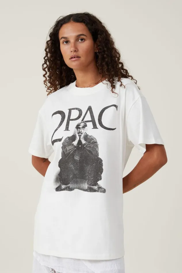 Women Tops Cotton On The Oversized Hip Hop Tee Lcn Br Tupac Vintage White