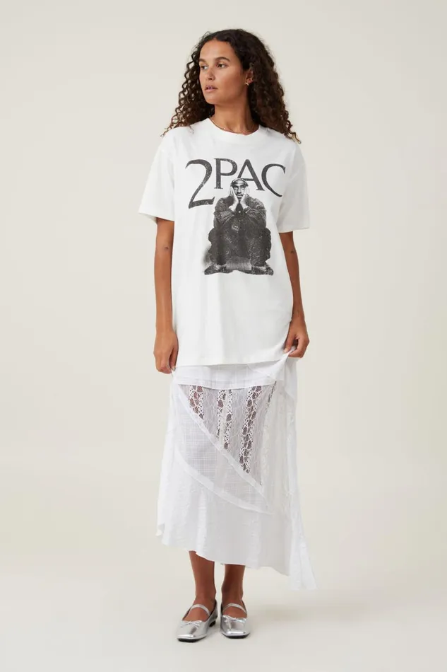Women Tops Cotton On The Oversized Hip Hop Tee Lcn Br Tupac Vintage White