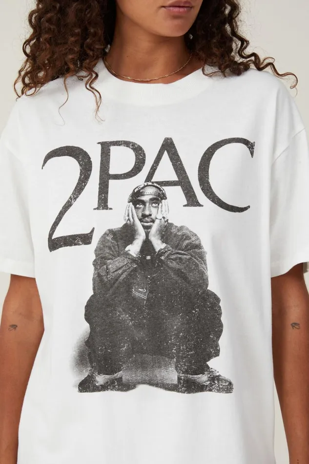 Women Tops Cotton On The Oversized Hip Hop Tee Lcn Br Tupac Vintage White