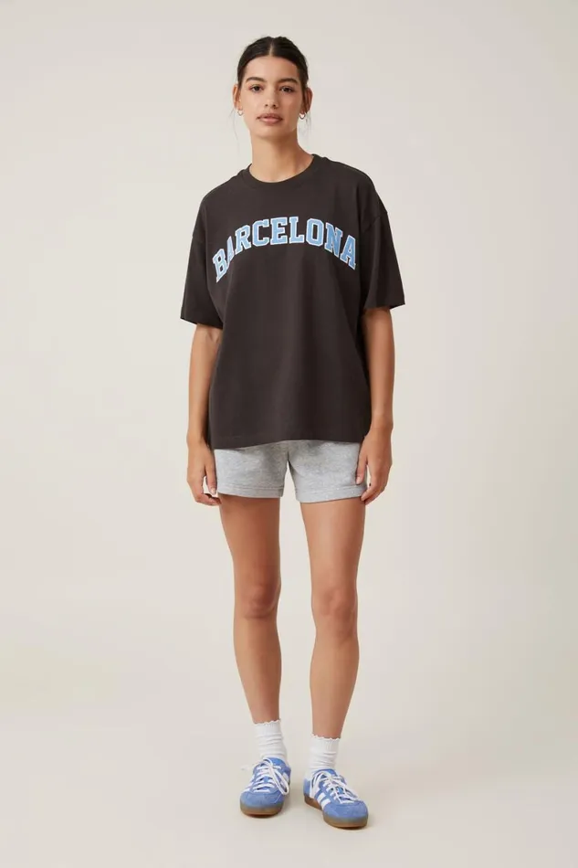 Women Tops Cotton On The Premium Boxy Graphic Tee Barcelona Washed Black
