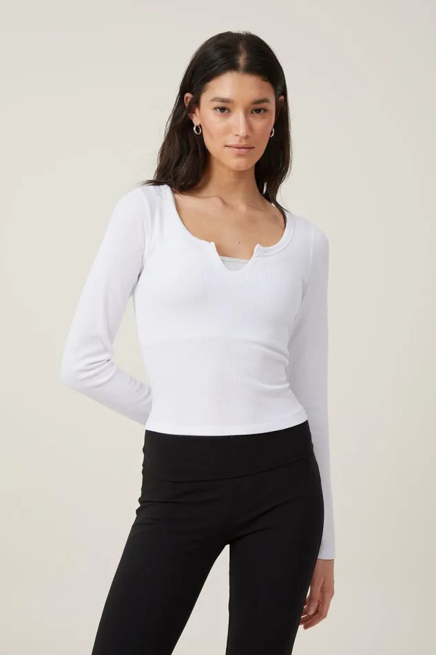 Women Tops Cotton On Willa Waffle Long Sleeve Top White