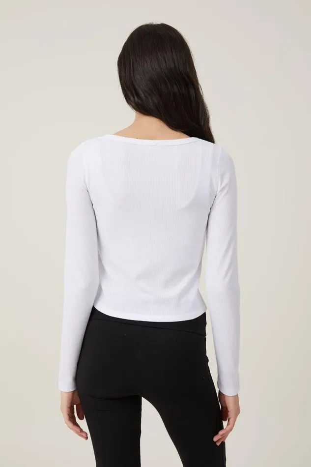 Women Tops Cotton On Willa Waffle Long Sleeve Top White