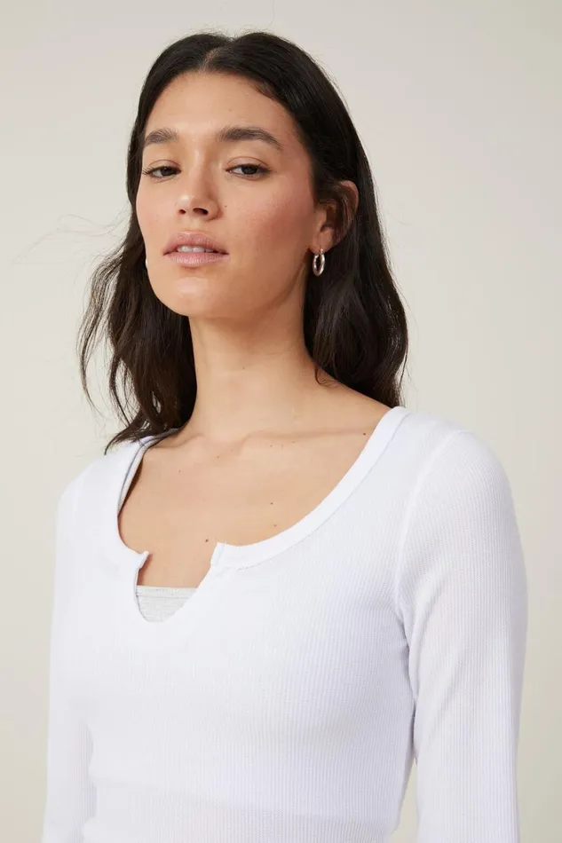 Women Tops Cotton On Willa Waffle Long Sleeve Top White