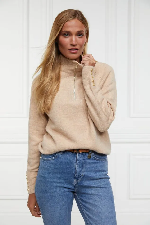 Women Tori Quarter Zip Knit Camel Holland Cooper Knitwear