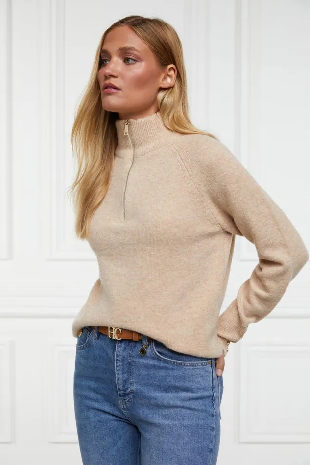 Women Tori Quarter Zip Knit Camel Holland Cooper Knitwear