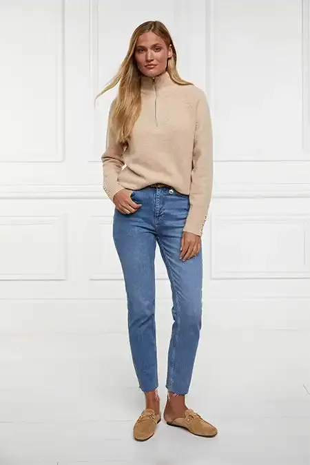 Women Tori Quarter Zip Knit Camel Holland Cooper Knitwear