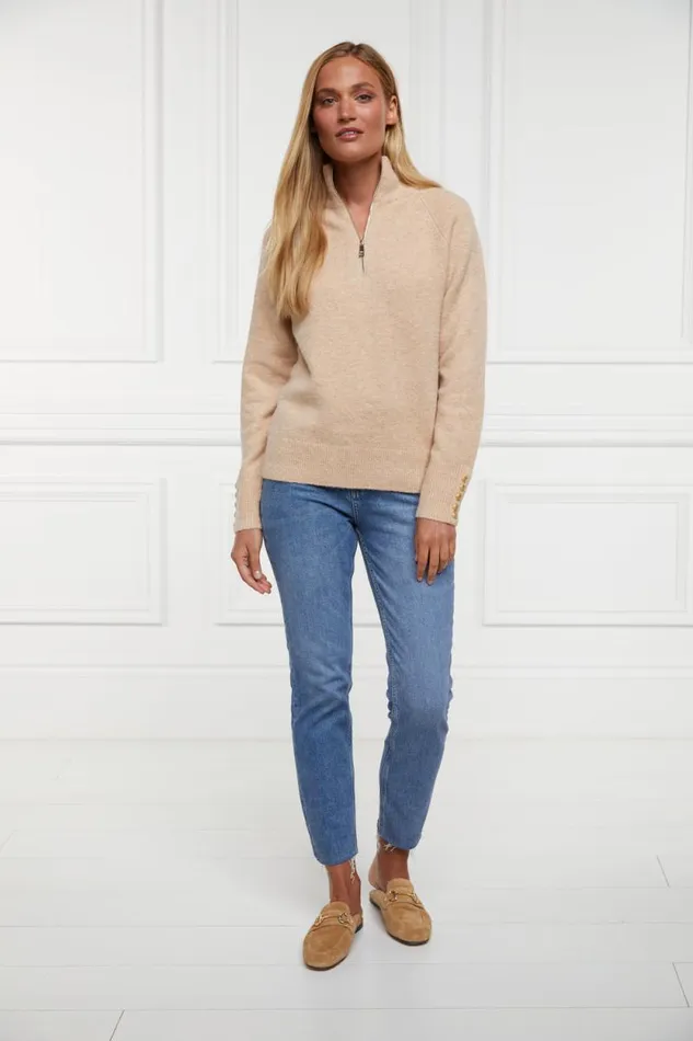 Women Tori Quarter Zip Knit Camel Holland Cooper Knitwear