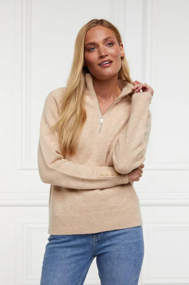 Women Tori Quarter Zip Knit Camel Holland Cooper Knitwear