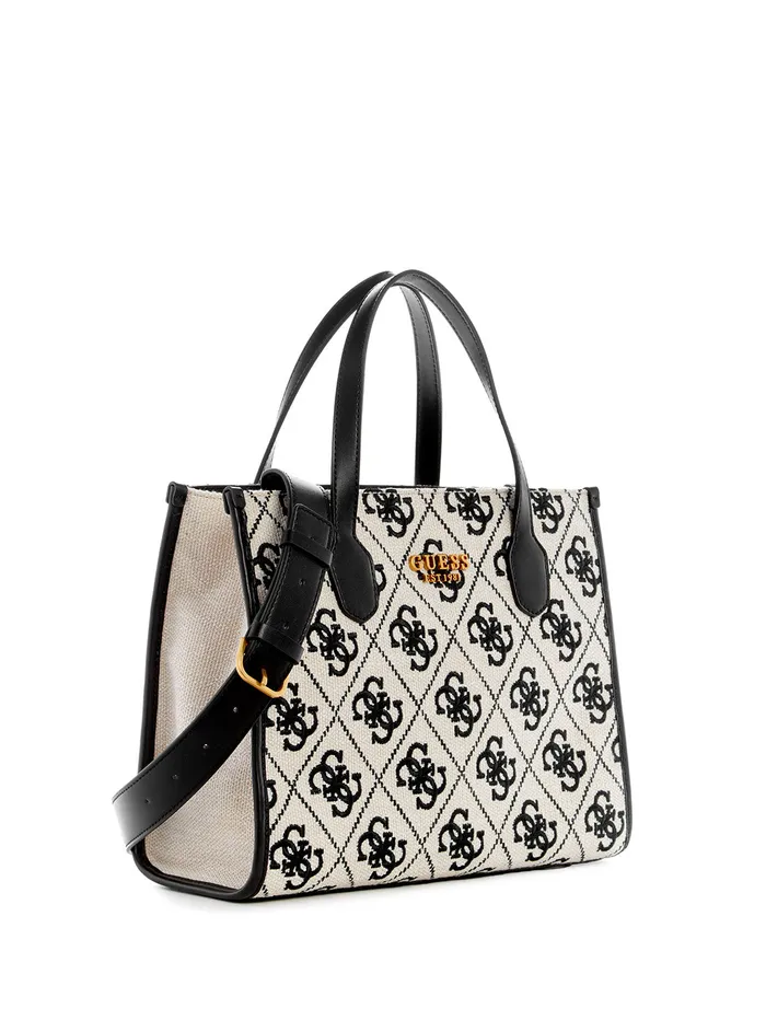 Women Tote Bags GUESS Black Logo Silvana Canvas Tote Bag Women Tote Bags GUESS Black Logo Silvana Canvas Tote Bag