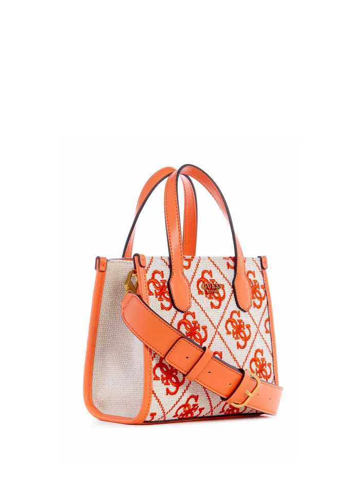 Women Tote Bags GUESS Orange Logo Silvana Mini Canvas Tote Bag Women Tote Bags GUESS Orange Logo Silvana Mini Canvas Tote Bag