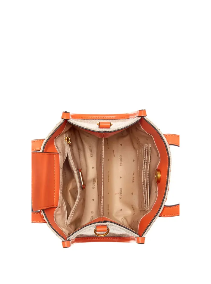 Women Tote Bags GUESS Orange Logo Silvana Mini Canvas Tote Bag Women Tote Bags GUESS Orange Logo Silvana Mini Canvas Tote Bag