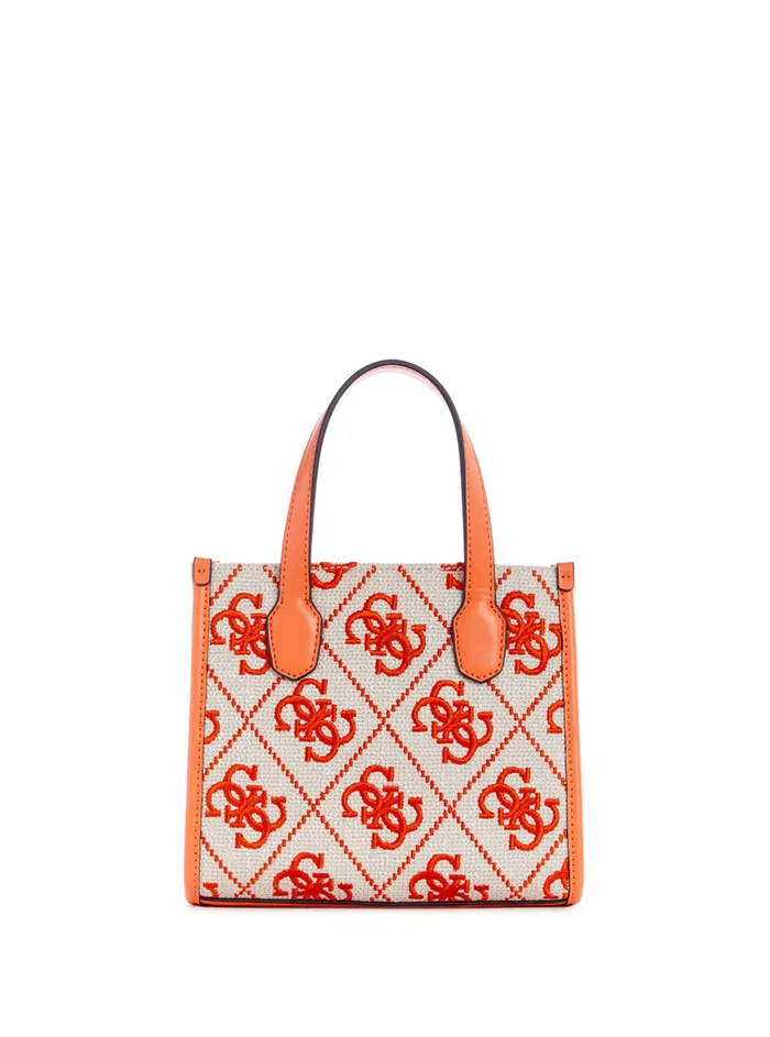 Women Tote Bags GUESS Orange Logo Silvana Mini Canvas Tote Bag Women Tote Bags GUESS Orange Logo Silvana Mini Canvas Tote Bag