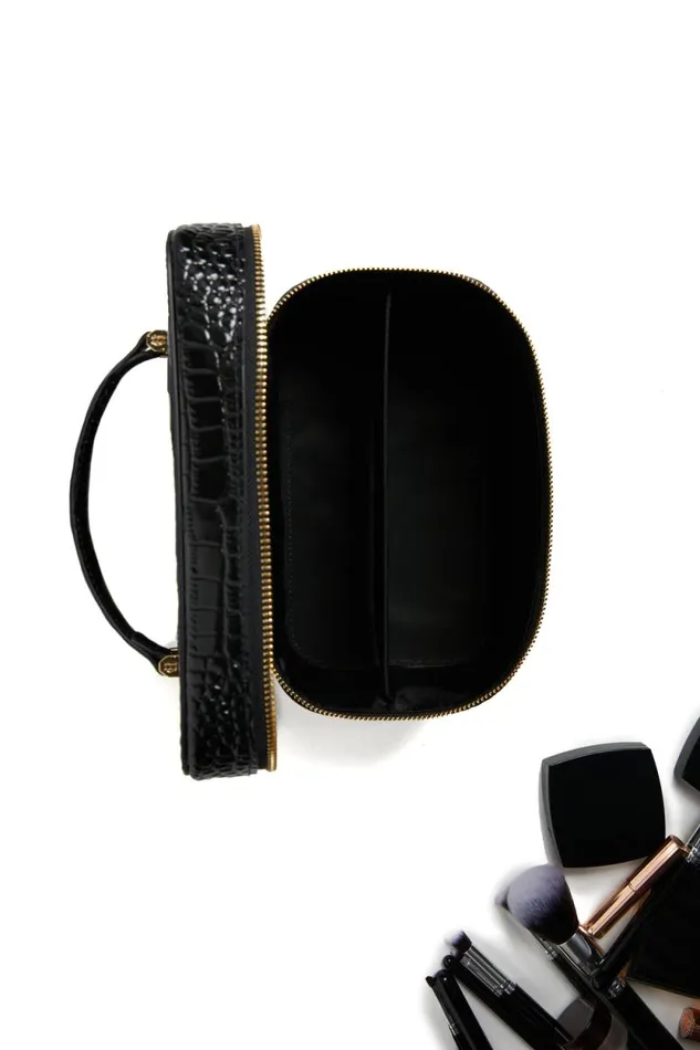 Women Travel Makeup Bag Black Croc Holland Cooper Makeup Bags