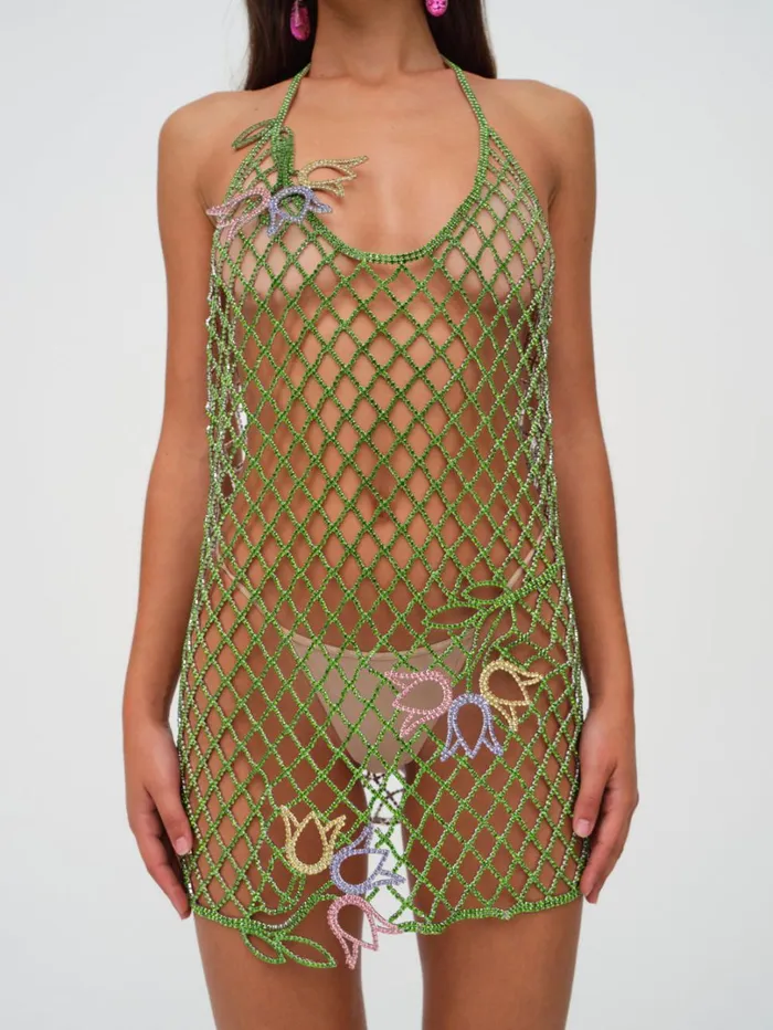 Women Tulip Grid Rhinestone Dress Green For Love and Lemons Dresses Women Tulip Grid Rhinestone Dress Green For Love and Lemons Dresses