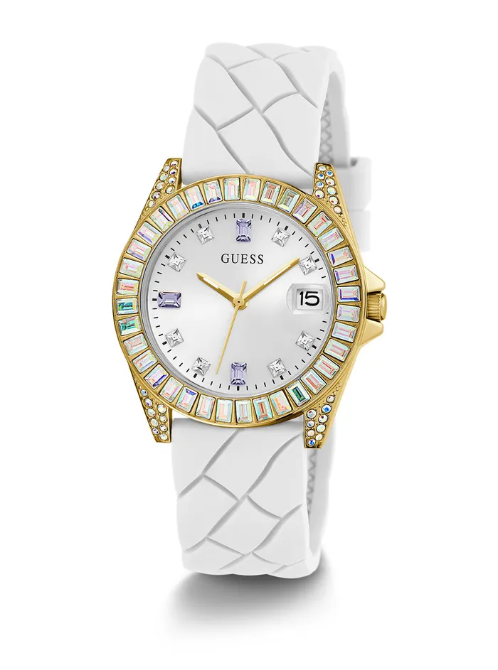 Women Watches GUESS White Opaline Crystal Silicone Watch Women Watches GUESS White Opaline Crystal Silicone Watch